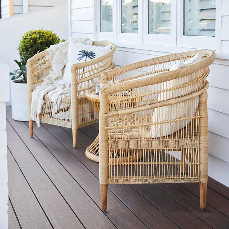 Contemporary Nordic Handwoven Natural Rattan Accent Chair With Round Backrest - Breathable Indoor & Outdoor Lounge Chair For Balcony & Garden Cuvalon