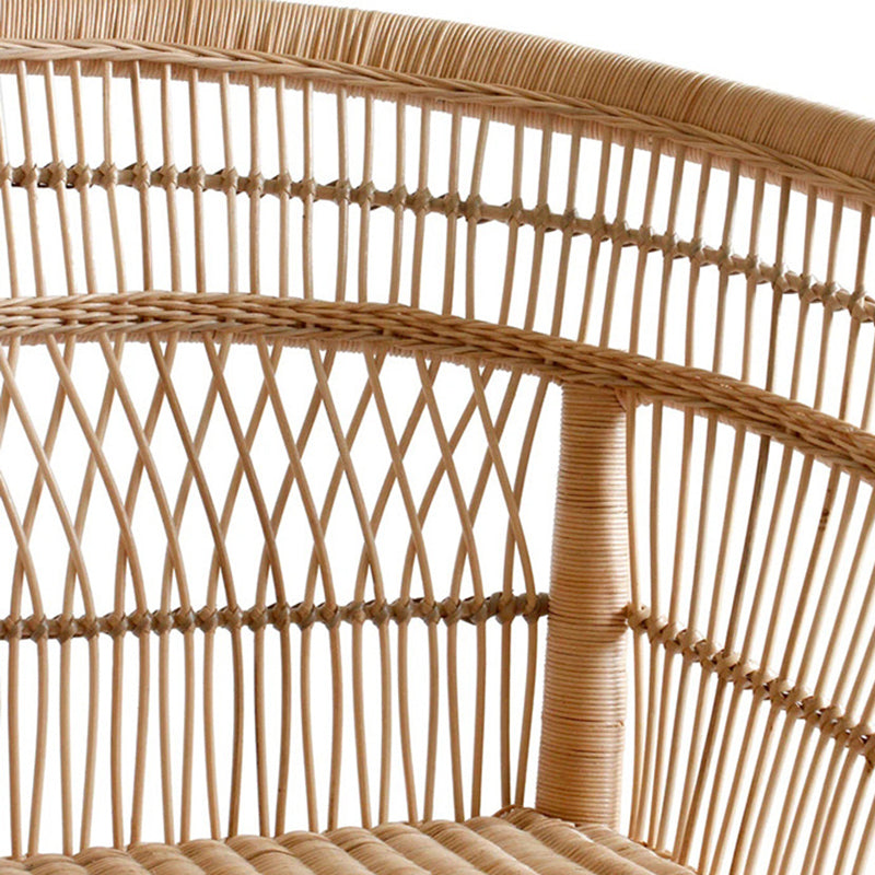 Contemporary Nordic Handwoven Natural Rattan Accent Chair With Round Backrest - Breathable Indoor & Outdoor Lounge Chair For Balcony & Garden Cuvalon