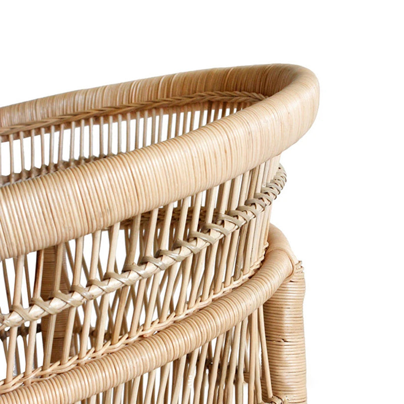Contemporary Nordic Handwoven Natural Rattan Accent Chair With Round Backrest - Breathable Indoor & Outdoor Lounge Chair For Balcony & Garden Cuvalon
