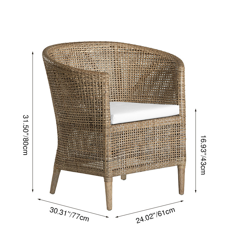 Handwoven Rattan Solid Wood Lounge Chair For Balcony & Patio - Contemporary Nordic Indoor Outdoor Relaxing Accent Chair With Waterproof Cushion Cuvalon