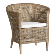 Handwoven Rattan Solid Wood Lounge Chair For Balcony & Patio - Contemporary Nordic Indoor Outdoor Relaxing Accent Chair With Waterproof Cushion Cuvalon