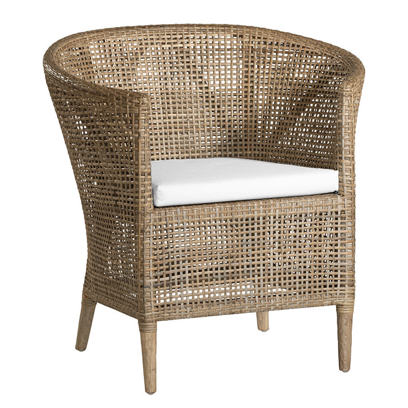 Handwoven Rattan Solid Wood Lounge Chair For Balcony & Patio - Contemporary Nordic Indoor Outdoor Relaxing Accent Chair With Waterproof Cushion Cuvalon