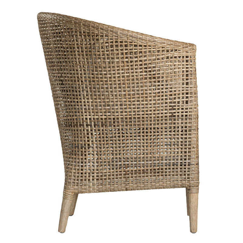 Handwoven Rattan Solid Wood Lounge Chair For Balcony & Patio - Contemporary Nordic Indoor Outdoor Relaxing Accent Chair With Waterproof Cushion Cuvalon