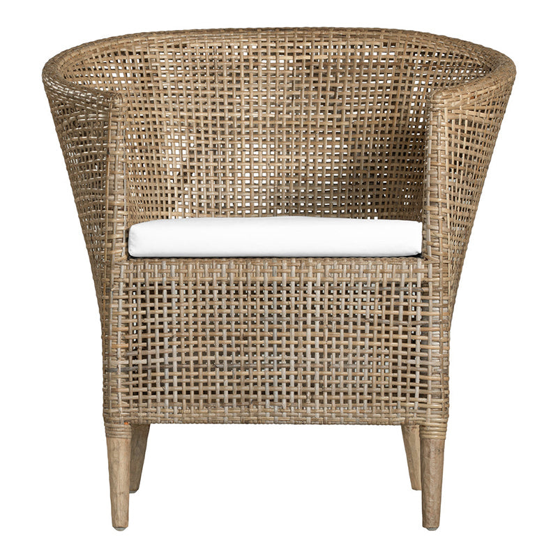 Handwoven Rattan Solid Wood Lounge Chair For Balcony & Patio - Contemporary Nordic Indoor Outdoor Relaxing Accent Chair With Waterproof Cushion Cuvalon
