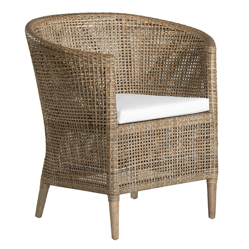 Handwoven Rattan Solid Wood Lounge Chair For Balcony & Patio - Contemporary Nordic Indoor Outdoor Relaxing Accent Chair With Waterproof Cushion Cuvalon