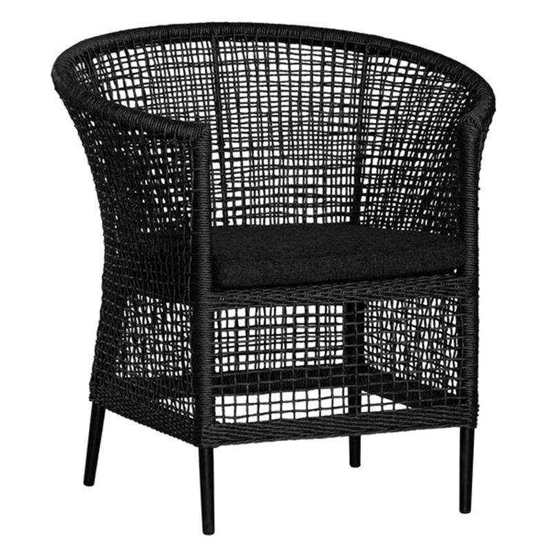 Handwoven Rattan Solid Wood Lounge Chair For Balcony & Patio - Contemporary Nordic Indoor Outdoor Relaxing Accent Chair With Waterproof Cushion Cuvalon