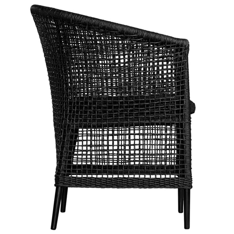 Handwoven Rattan Solid Wood Lounge Chair For Balcony & Patio - Contemporary Nordic Indoor Outdoor Relaxing Accent Chair With Waterproof Cushion Cuvalon