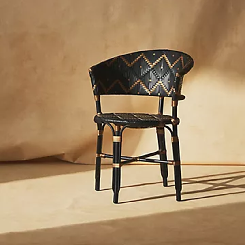 Traditional French Bistro Rattan Weaving Dining Chair With Handwoven Geometric Pattern - Back Chair For Dining Room & Cafe Cuvalon