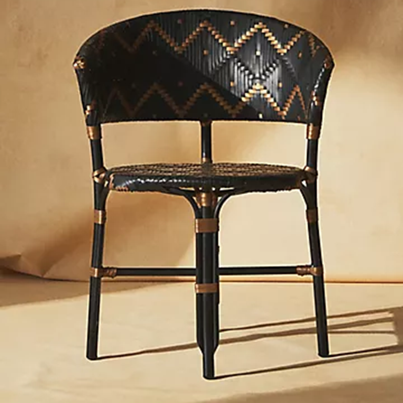Traditional French Bistro Rattan Weaving Dining Chair With Handwoven Geometric Pattern - Back Chair For Dining Room & Cafe Cuvalon