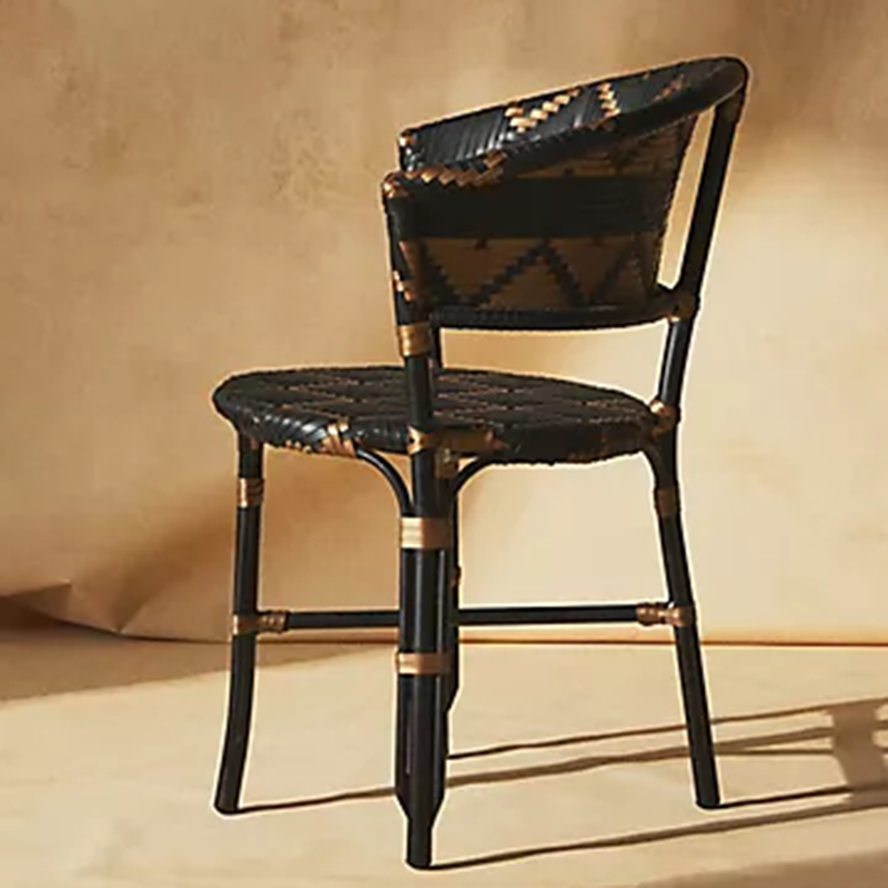 Traditional French Bistro Rattan Weaving Dining Chair With Handwoven Geometric Pattern - Back Chair For Dining Room & Cafe Cuvalon