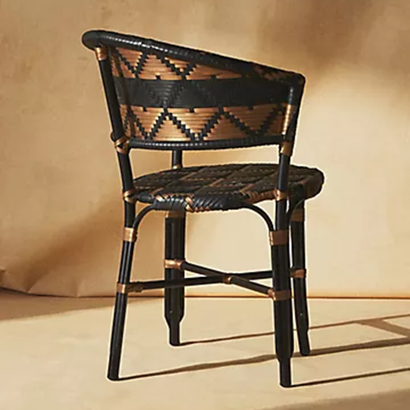 Traditional French Bistro Rattan Weaving Dining Chair With Handwoven Geometric Pattern - Back Chair For Dining Room & Cafe Cuvalon