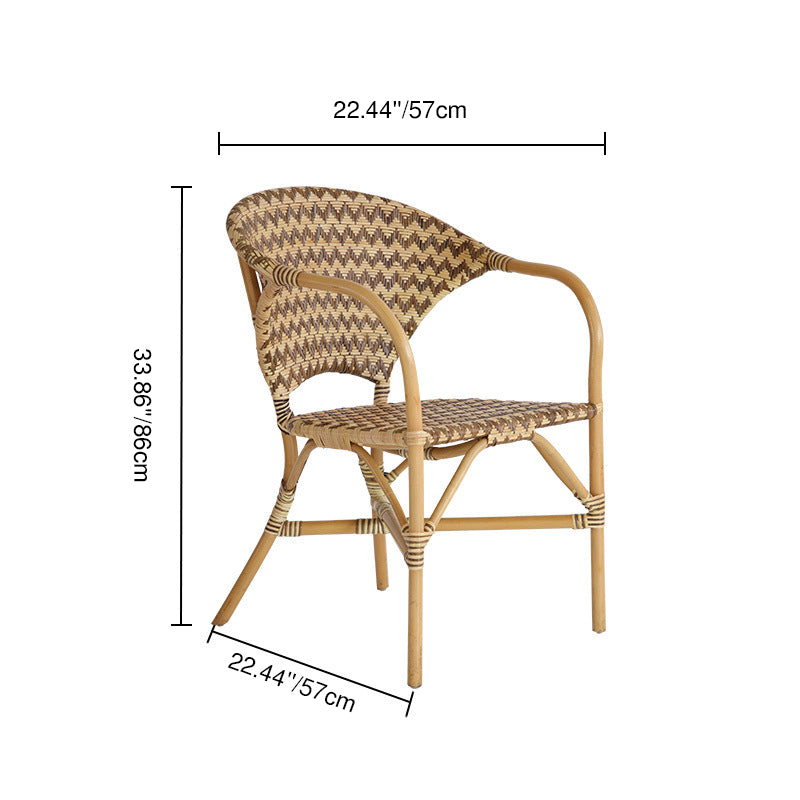 Contemporary Nordic Indonesian Natural Rattan Weaving Dining Chair - Patio Chair With Wide Back & Armrests For Dining Room & Patio & Balcony Cuvalon
