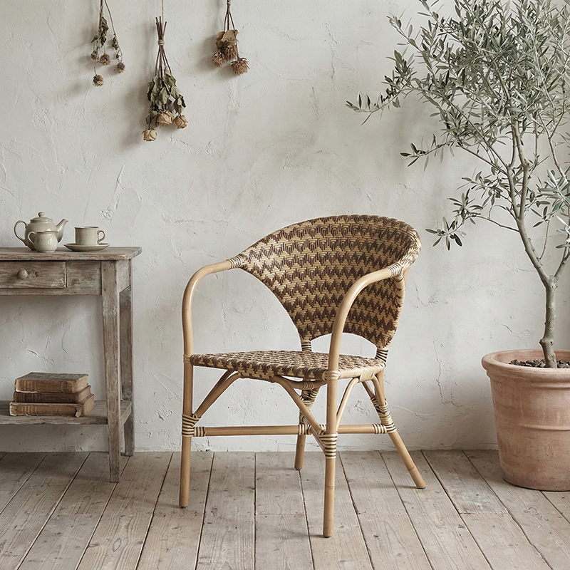 Contemporary Nordic Indonesian Natural Rattan Weaving Dining Chair - Patio Chair With Wide Back & Armrests For Dining Room & Patio & Balcony Cuvalon