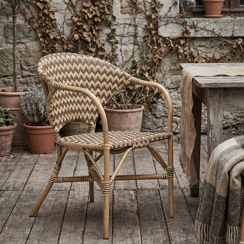 Contemporary Nordic Indonesian Natural Rattan Weaving Dining Chair - Patio Chair With Wide Back & Armrests For Dining Room & Patio & Balcony Cuvalon