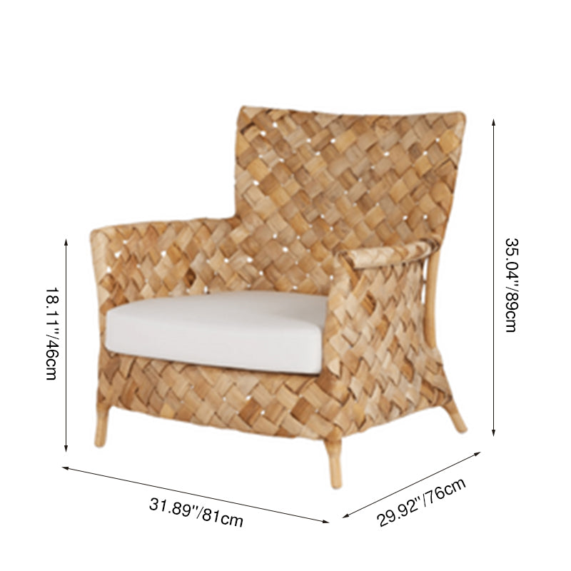 Contemporary Nordic Artisan Indonesian Natural Rattan Weaving Lounge Chair - Armchair With Thick Handwoven Texture For Living Room Cuvalon
