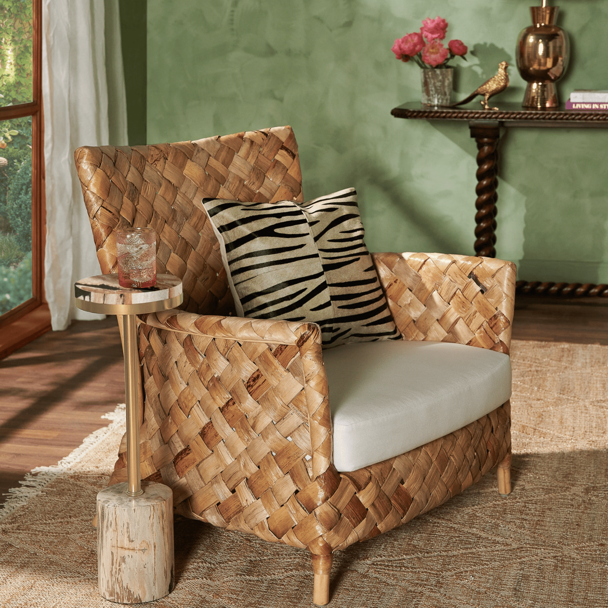 Contemporary Nordic Artisan Indonesian Natural Rattan Weaving Lounge Chair - Armchair With Thick Handwoven Texture For Living Room Cuvalon