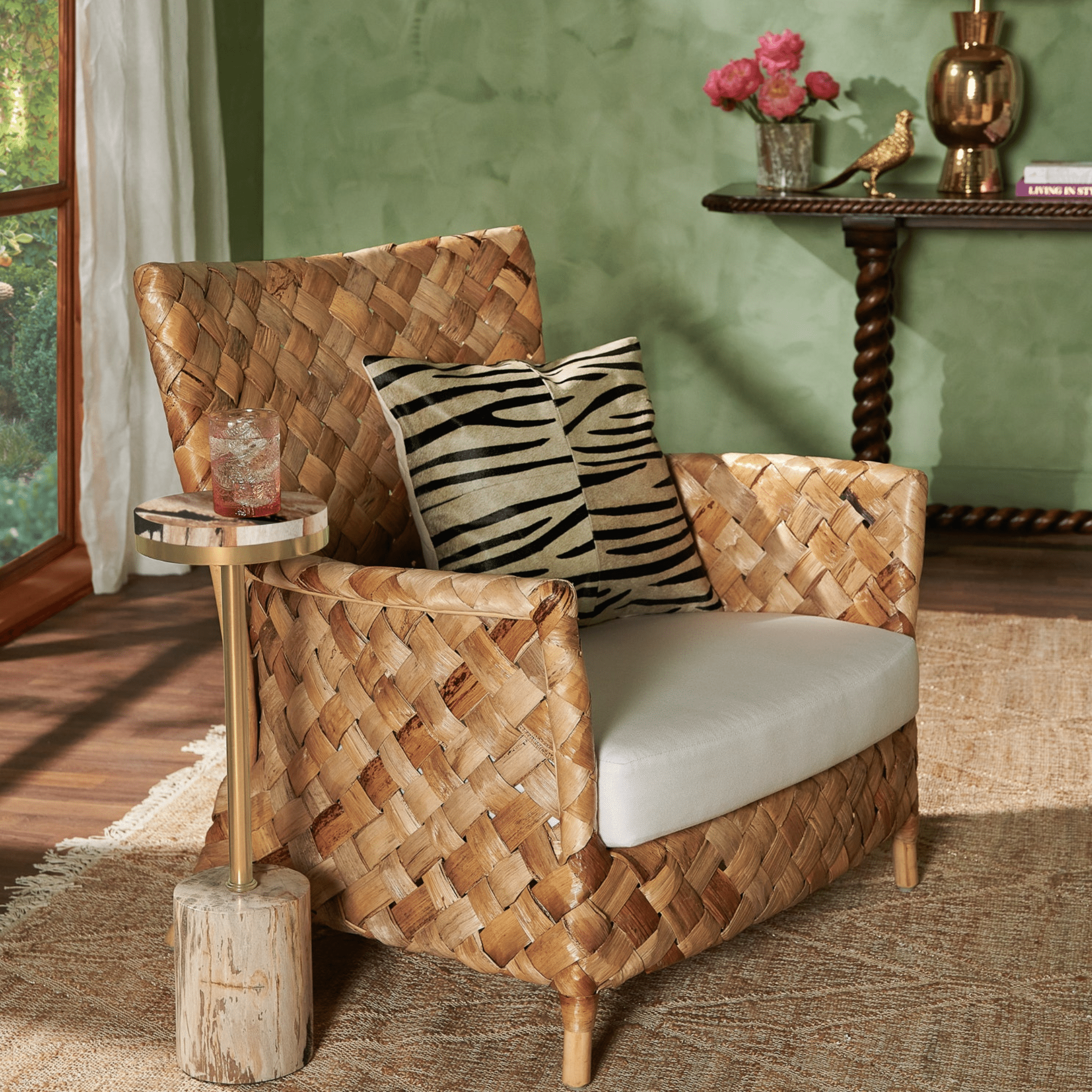 Contemporary Nordic Artisan Indonesian Natural Rattan Weaving Lounge Chair - Armchair With Thick Handwoven Texture For Living Room Cuvalon