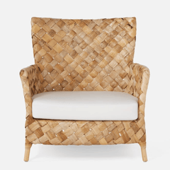 Contemporary Nordic Artisan Indonesian Natural Rattan Weaving Lounge Chair - Armchair With Thick Handwoven Texture For Living Room Cuvalon