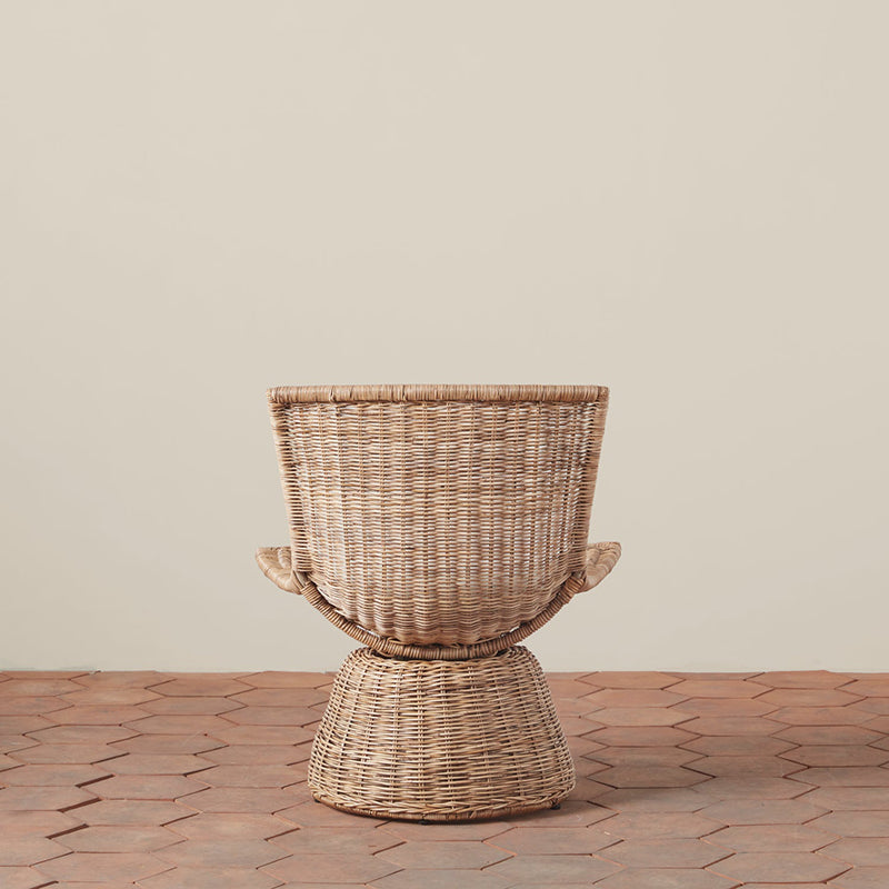 Contemporary Scandinavian Indonesian Rattan Weaving Swivel Lounge Chair - Back Chair With Handwoven Texture For Living Room Cuvalon