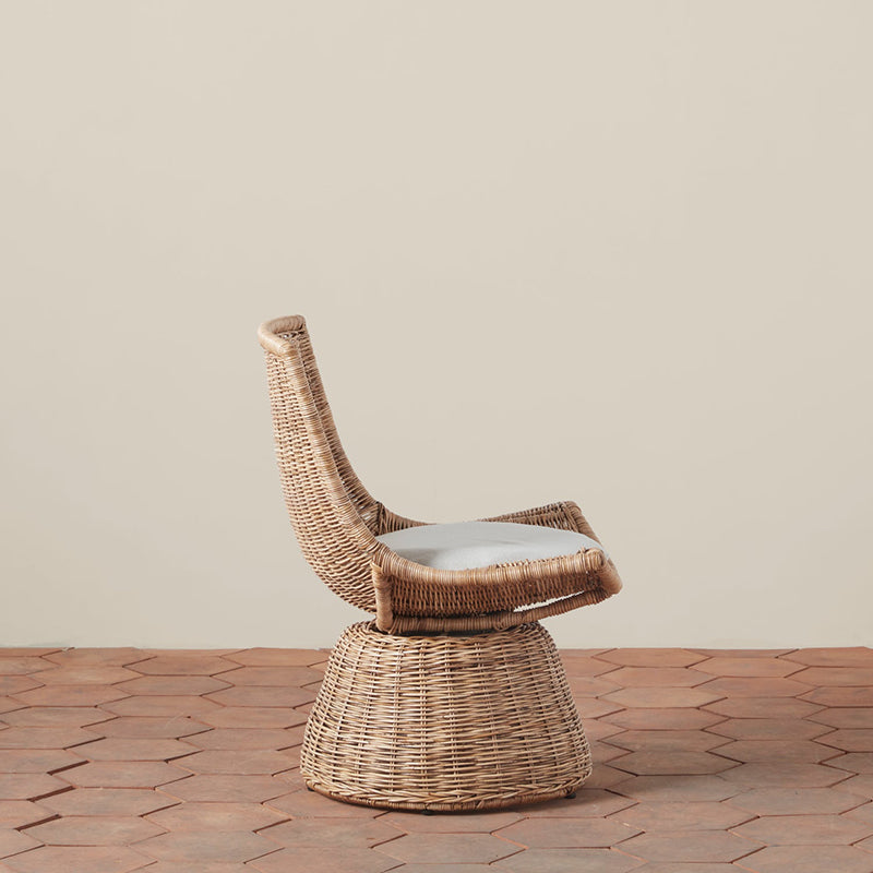 Contemporary Scandinavian Indonesian Rattan Weaving Swivel Lounge Chair - Back Chair With Handwoven Texture For Living Room Cuvalon