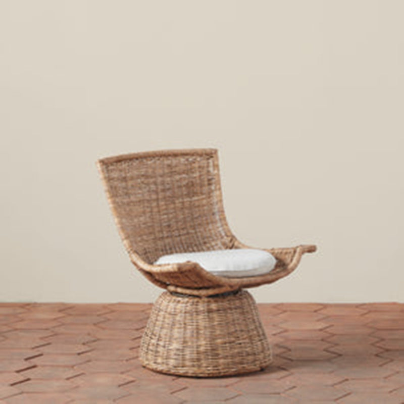 Contemporary Scandinavian Indonesian Rattan Weaving Swivel Lounge Chair - Back Chair With Handwoven Texture For Living Room Cuvalon