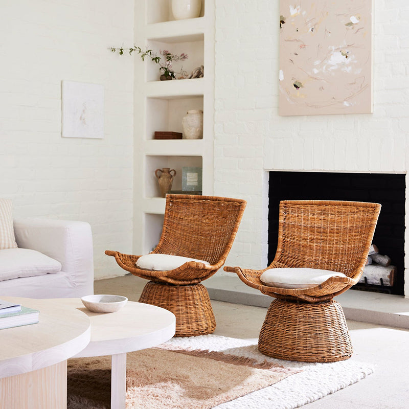 Contemporary Scandinavian Indonesian Rattan Weaving Swivel Lounge Chair - Back Chair With Handwoven Texture For Living Room Cuvalon