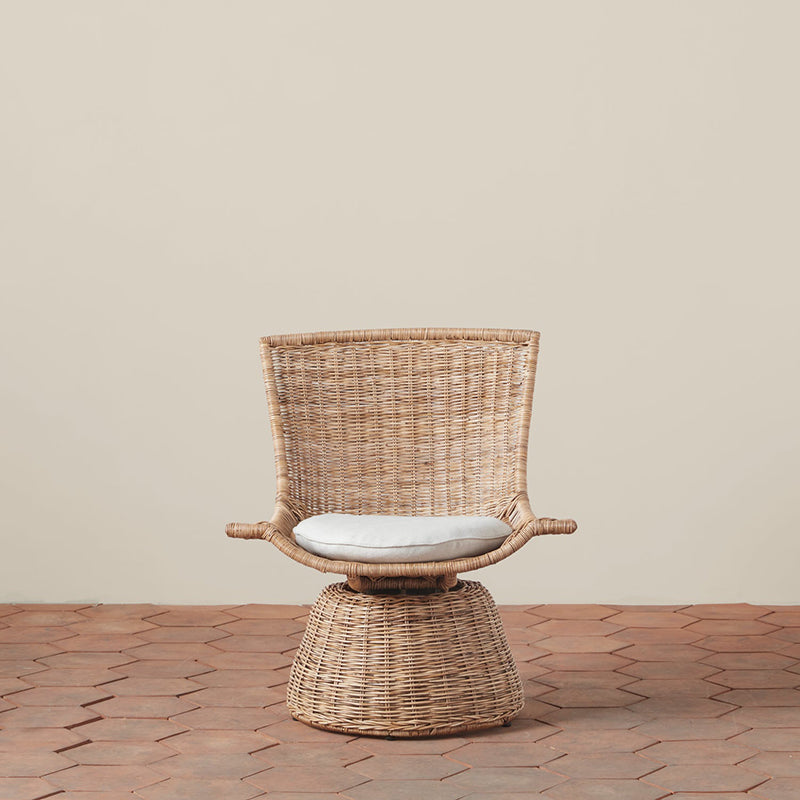 Contemporary Scandinavian Indonesian Rattan Weaving Swivel Lounge Chair - Back Chair With Handwoven Texture For Living Room Cuvalon