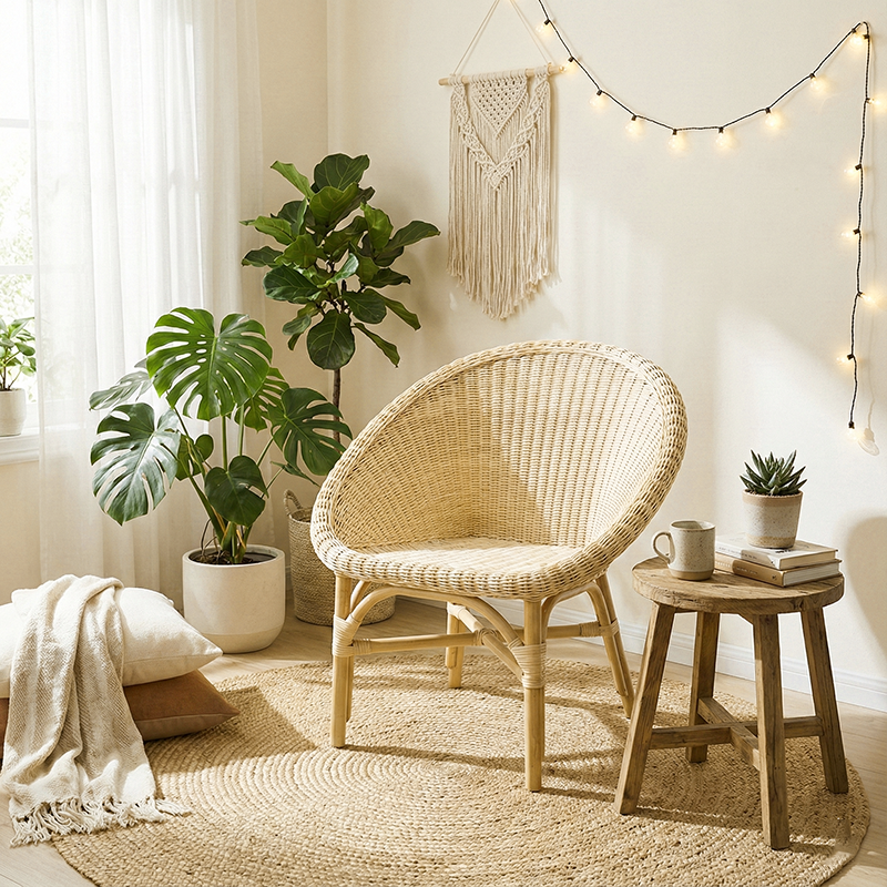 Japanese Handwoven Indonesian Rattan Weaving Accent Chair - Back Chair For Balcony & Living Room Cuvalon