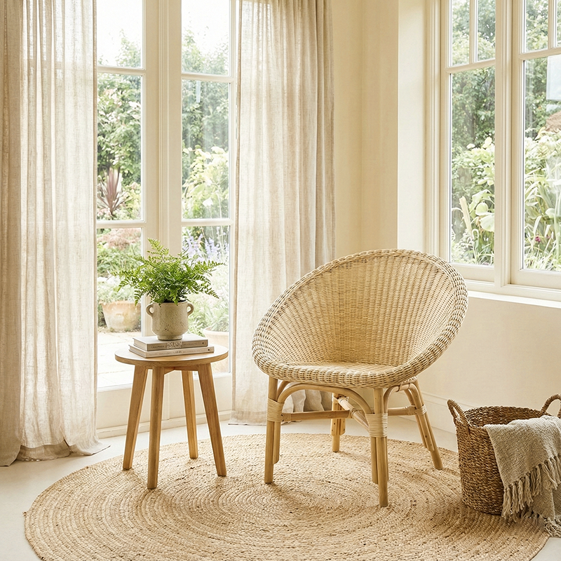 Japanese Handwoven Indonesian Rattan Weaving Accent Chair - Back Chair For Balcony & Living Room Cuvalon