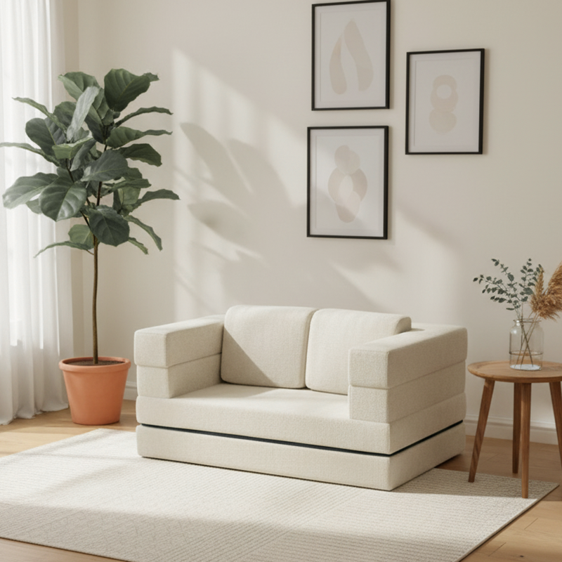 Modern Minimalist Foldable Sofa Bed For Living Room & Bedroom - Chenille Compression Convertible Couch With High Resilience Foam For Small Spaces Cuvalon