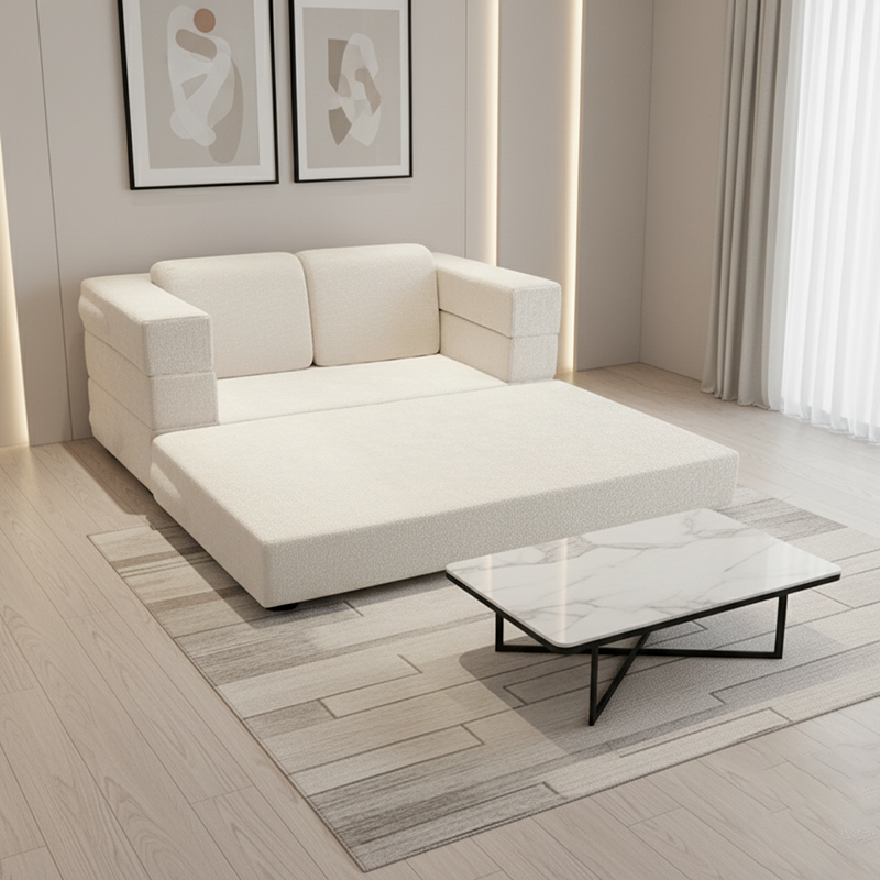 Modern Minimalist Foldable Sofa Bed For Living Room & Bedroom - Chenille Compression Convertible Couch With High Resilience Foam For Small Spaces Cuvalon