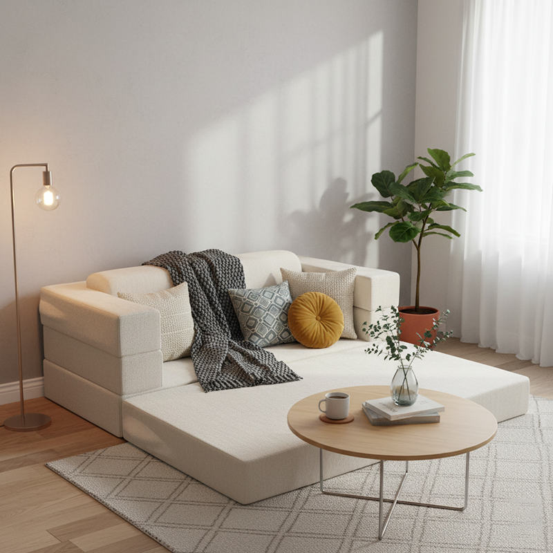 Modern Minimalist Foldable Sofa Bed For Living Room & Bedroom - Chenille Compression Convertible Couch With High Resilience Foam For Small Spaces Cuvalon