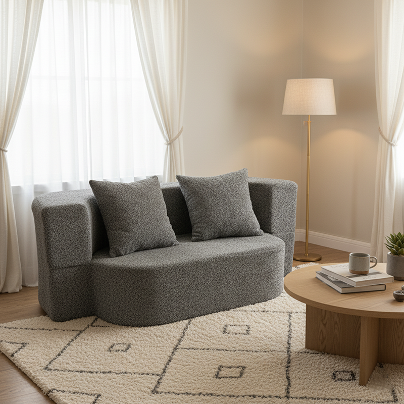 Modern Minimalist Foldable Sherpa Sofa - Compression Convertible Frame-Free Sofa Bed With High Resilience Foam For Small Spaces Cuvalon