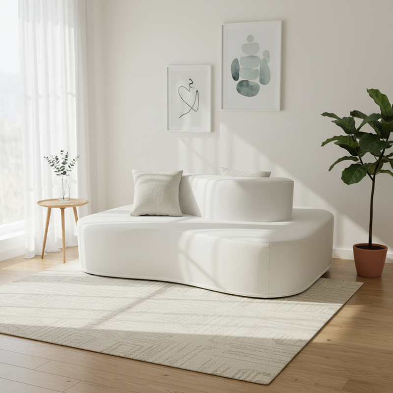 Modern Minimalist Chenille Sectional Sofa - Compression Frame-Free Curved Couch With High Resilience Foam For Multi-Person Seating Cuvalon