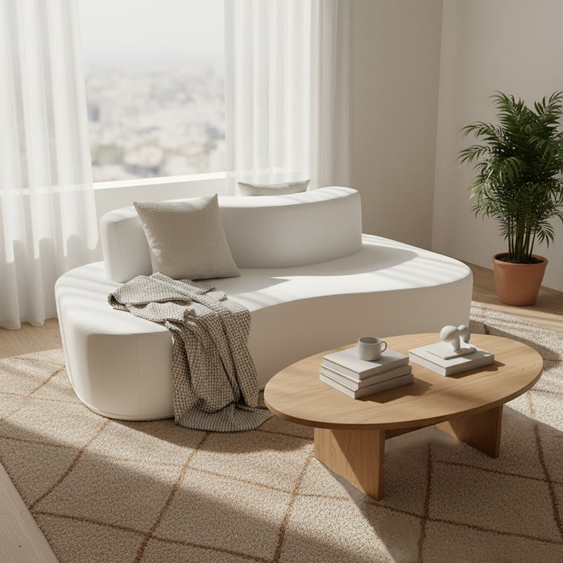Modern Minimalist Chenille Sectional Sofa - Compression Frame-Free Curved Couch With High Resilience Foam For Multi-Person Seating Cuvalon