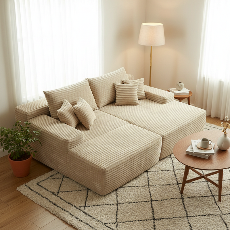 Modern Corduroy Sofa Bed - Frameless Modular Floor Couch With High Resilience Foam For Living Room & Bedroom Cuvalon