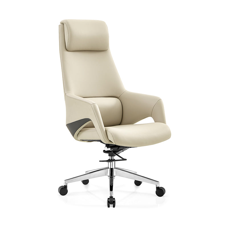 Modern Luxury Ergonomic Executive Office Chair - Adjustable Height Swivel Leather Plywood Metal Desk Chair With Wheels, Reclining Function & Aluminum Base Cuvalon