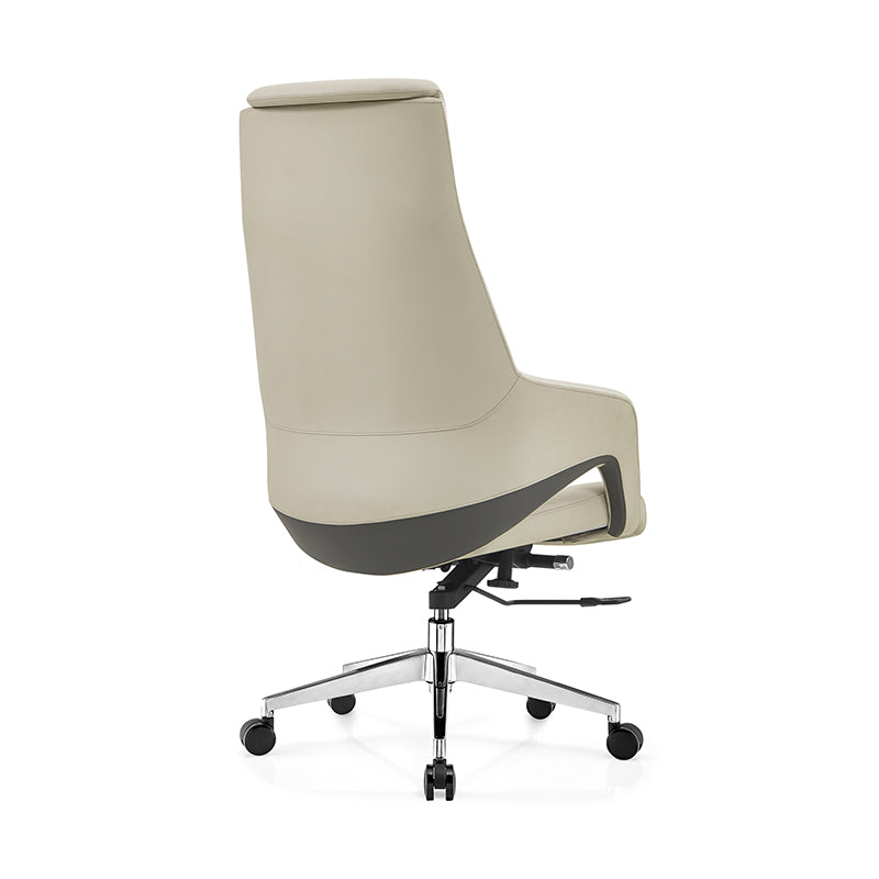 Modern Luxury Ergonomic Executive Office Chair - Adjustable Height Swivel Leather Plywood Metal Desk Chair With Wheels, Reclining Function & Aluminum Base Cuvalon
