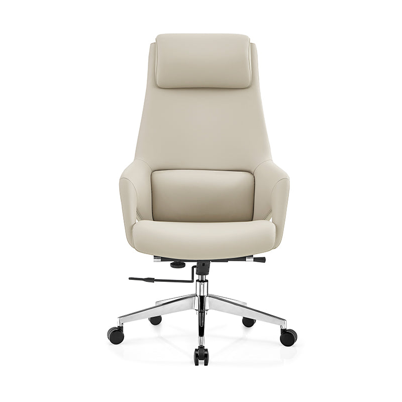 Modern Luxury Ergonomic Executive Office Chair - Adjustable Height Swivel Leather Plywood Metal Desk Chair With Wheels, Reclining Function & Aluminum Base Cuvalon