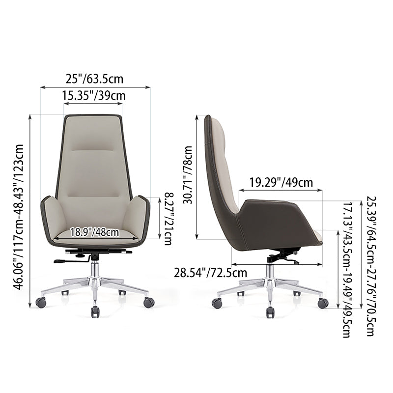 Modern Luxury Ergonomic Executive Chair - Leather Plywood Metal Office High Back Desk Chair With Adjustable Height, Swivel Wheels & Reclining Function Cuvalon