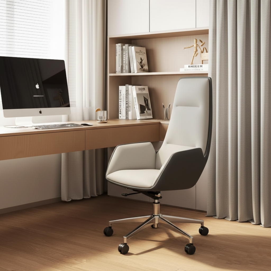 Modern Luxury Ergonomic Executive Chair - Leather Plywood Metal Office High Back Desk Chair With Adjustable Height, Swivel Wheels & Reclining Function Cuvalon