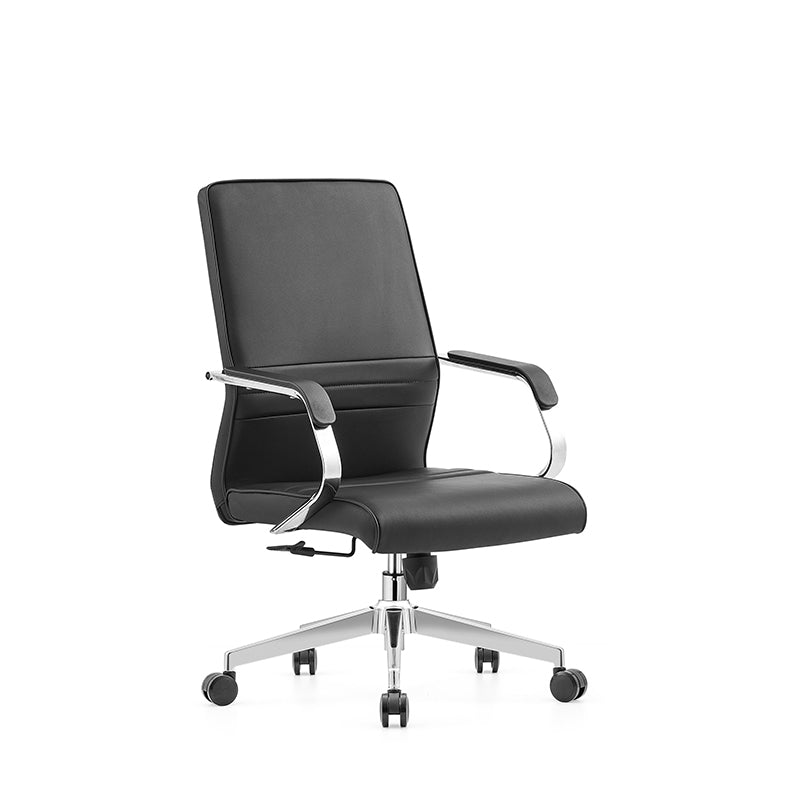 Modern Minimalist Ergonomic Mid-Back Office Chair - Adjustable Height Swivel Leather Plywood Metal Desk Chair With Wheels And Reclining Function Cuvalon