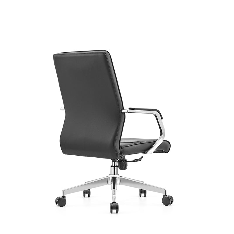 Modern Minimalist Ergonomic Mid-Back Office Chair - Adjustable Height Swivel Leather Plywood Metal Desk Chair With Wheels And Reclining Function Cuvalon