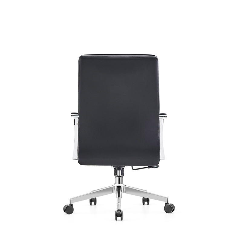 Modern Minimalist Ergonomic Mid-Back Office Chair - Adjustable Height Swivel Leather Plywood Metal Desk Chair With Wheels And Reclining Function Cuvalon
