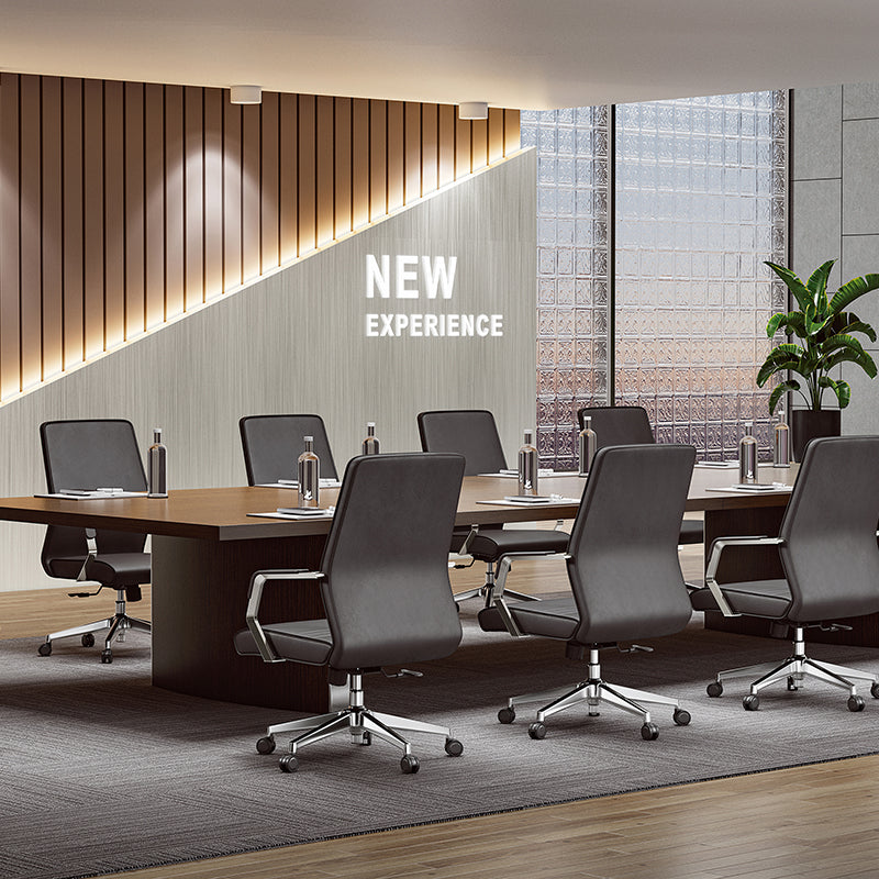Modern Minimalist Ergonomic Mid-Back Office Chair - Adjustable Height Swivel Leather Plywood Metal Desk Chair With Wheels And Reclining Function Cuvalon