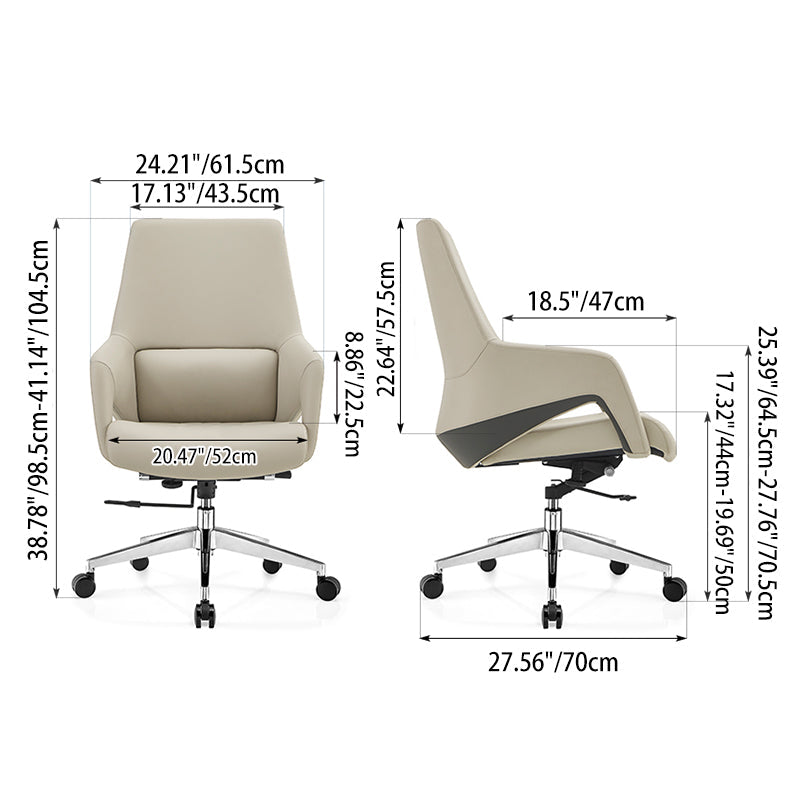 Contemporary Nordic Mid-Back Leather Plywood Metal Office Chair - Ergonomic Executive Desk Chair With Adjustable Height, Swivel Wheels & Reclining Function Cuvalon