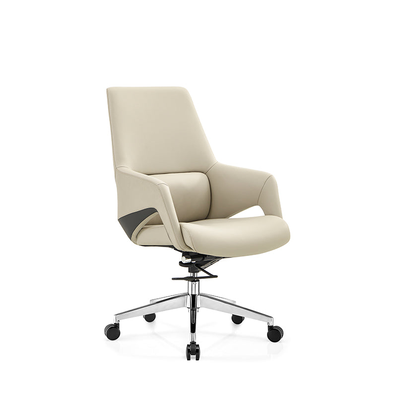 Contemporary Nordic Mid-Back Leather Plywood Metal Office Chair - Ergonomic Executive Desk Chair With Adjustable Height, Swivel Wheels & Reclining Function Cuvalon