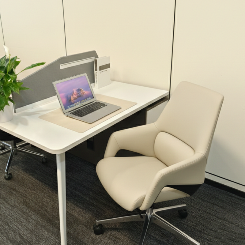 Contemporary Nordic Mid-Back Leather Plywood Metal Office Chair - Ergonomic Executive Desk Chair With Adjustable Height, Swivel Wheels & Reclining Function Cuvalon