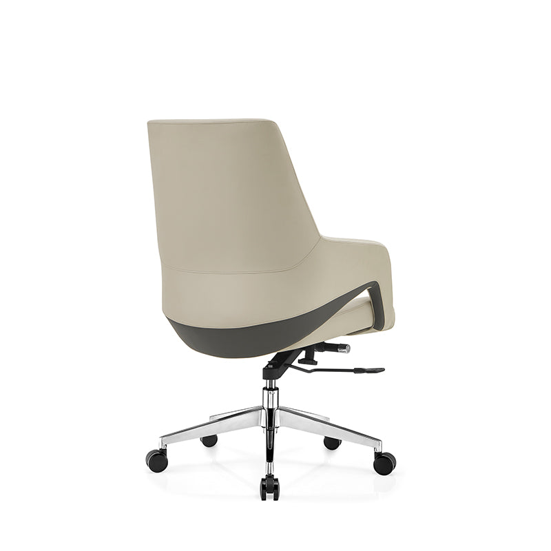 Contemporary Nordic Mid-Back Leather Plywood Metal Office Chair - Ergonomic Executive Desk Chair With Adjustable Height, Swivel Wheels & Reclining Function Cuvalon