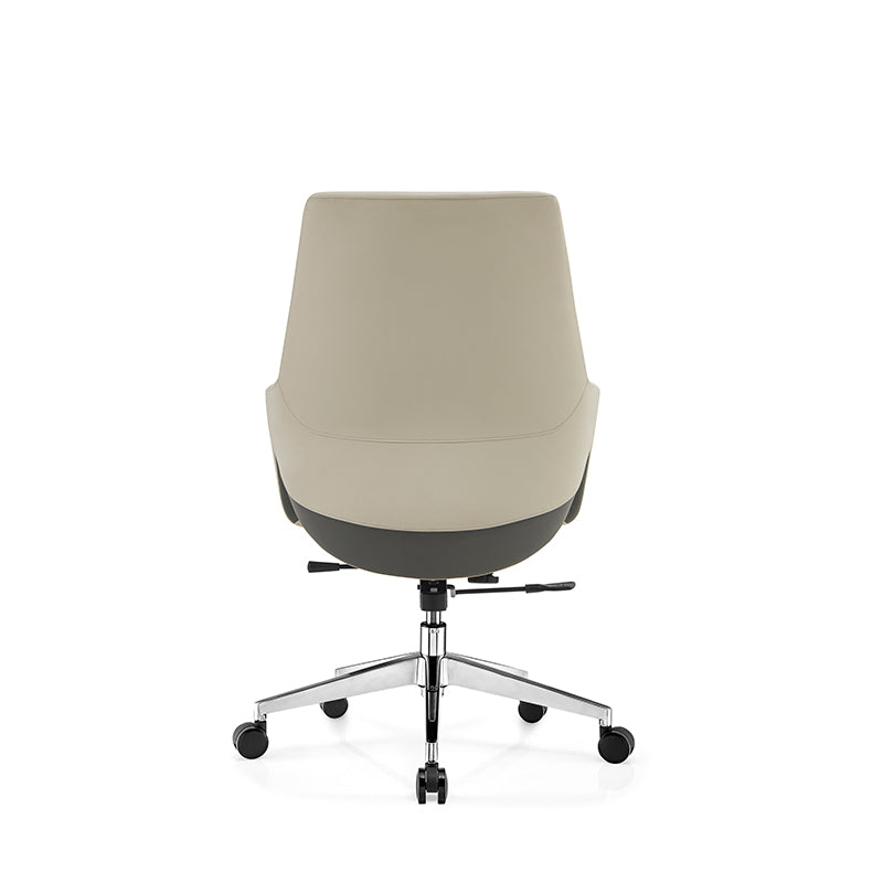 Contemporary Nordic Mid-Back Leather Plywood Metal Office Chair - Ergonomic Executive Desk Chair With Adjustable Height, Swivel Wheels & Reclining Function Cuvalon
